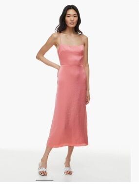 Aritzia Wilfred Magdalena Satin Dress in Coral Pink